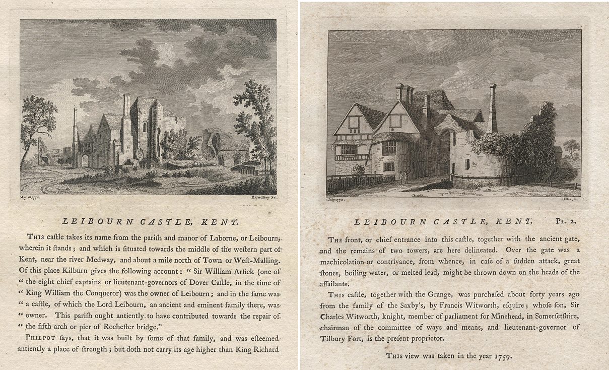 Kent, Leybourne Castle, 2 views, 1786