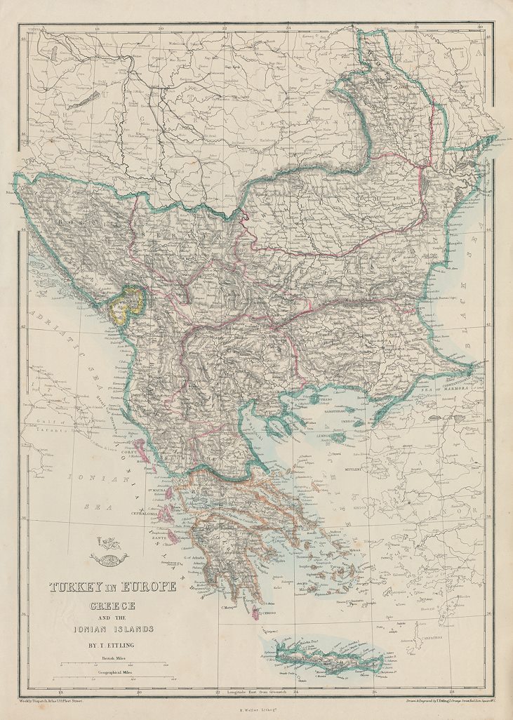 Greece & Balkans map, 1863