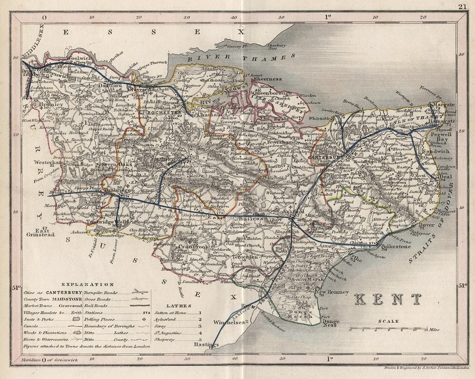 Old And Antique Prints And Maps Kent Map 1848 Kent Antique Prints