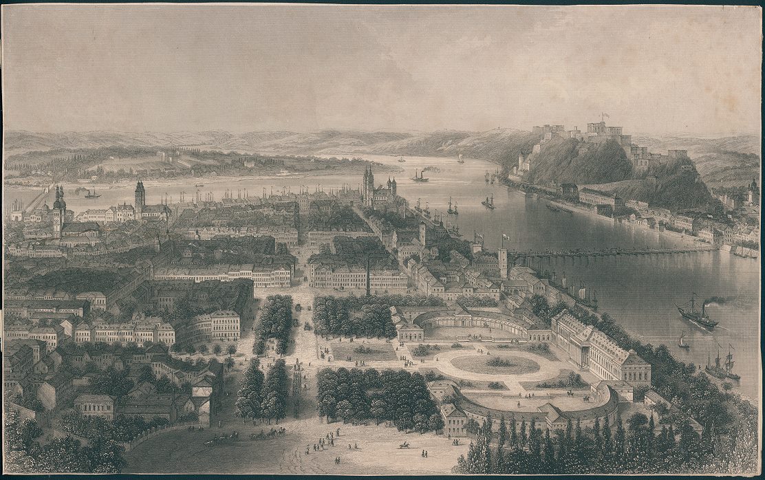 Germany, Koblenz bird's-eye view, 1860