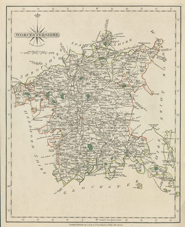 Worcestershire map, John Cary, 1787