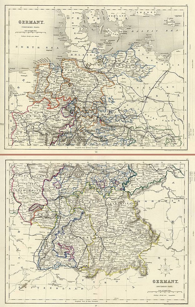 Germany map on 2 sheets, 1850
