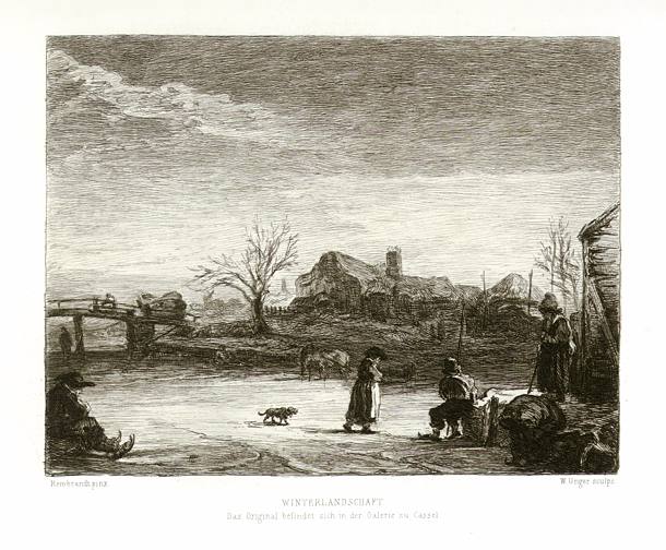 Etching after Rembrandt, Winter Landscape