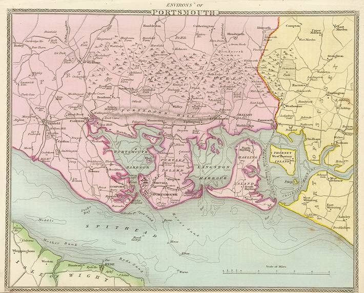 Hampshire, Environs of Portsmouth, Moule 1st edn, 1835