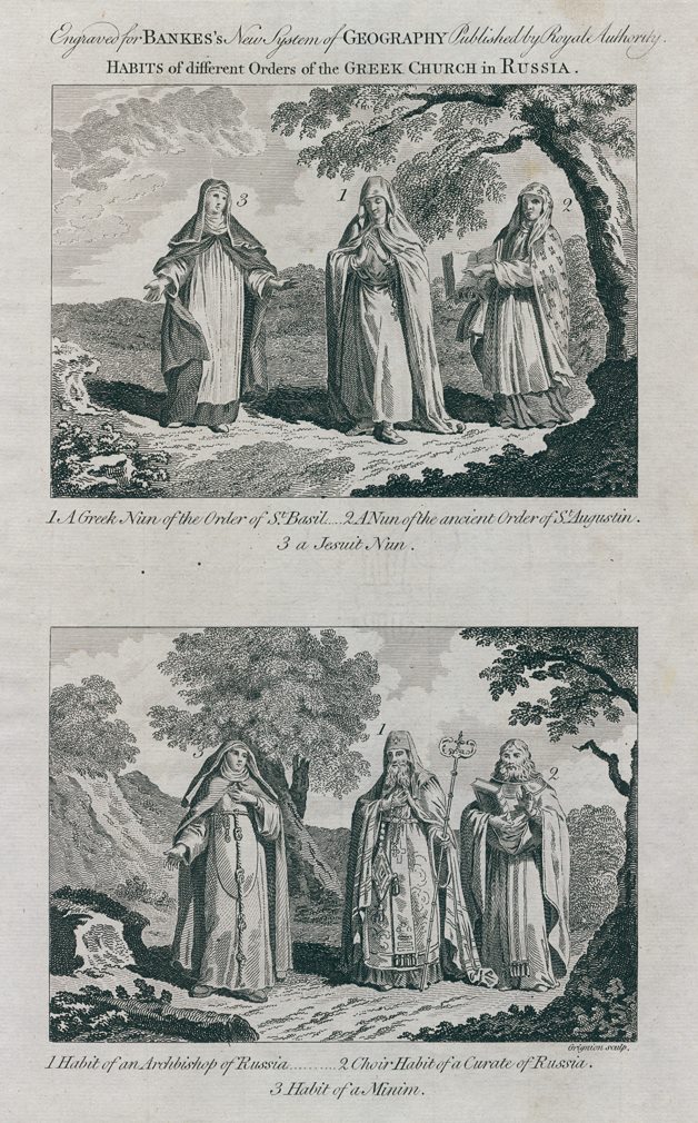 Russia, Orthodox & Jesuit costumes, Bankes Geography, 1788