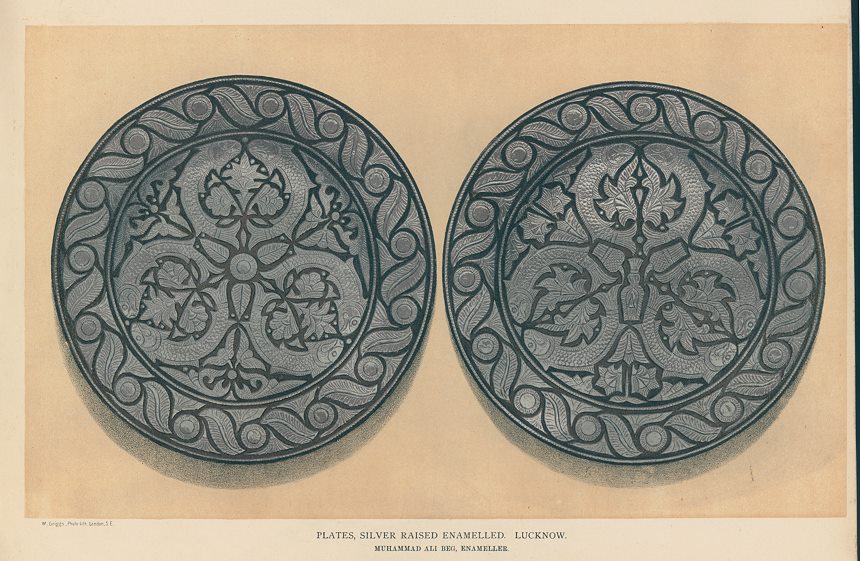 India, Plates, silver enamelled, from Lucknow, 1890