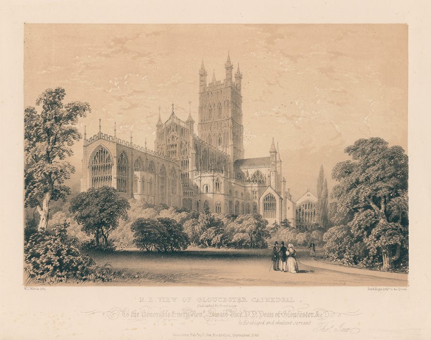 Gloucester Cathedral, fine stone lithograph, 1843