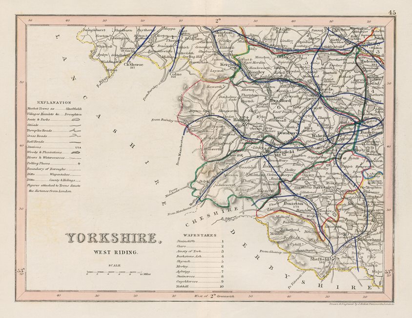 Yorkshire, West Riding map, 1848