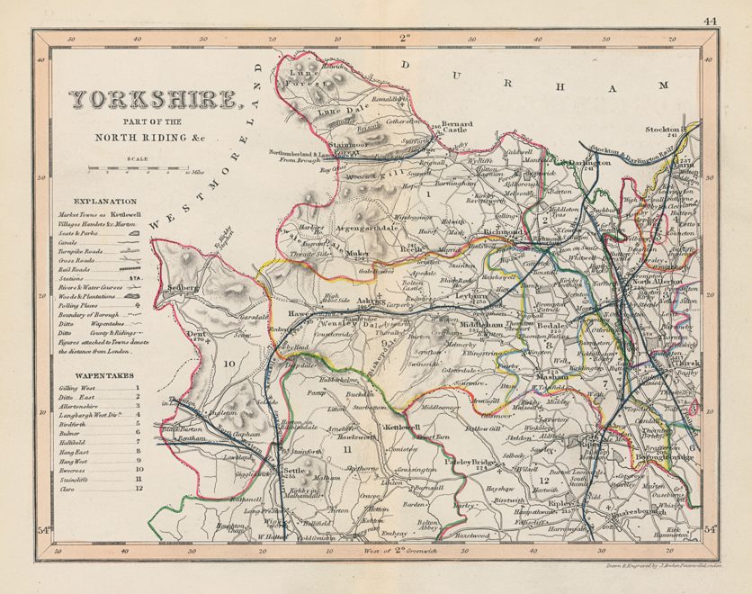 Yorkshire, part of North Riding map, 1848