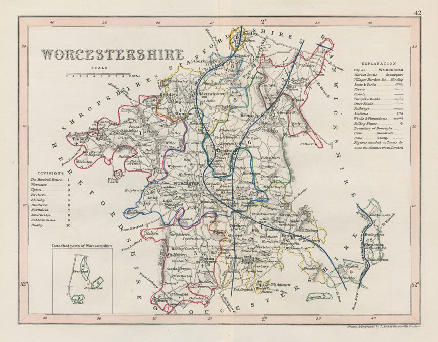 Worcestershire county map, 1848