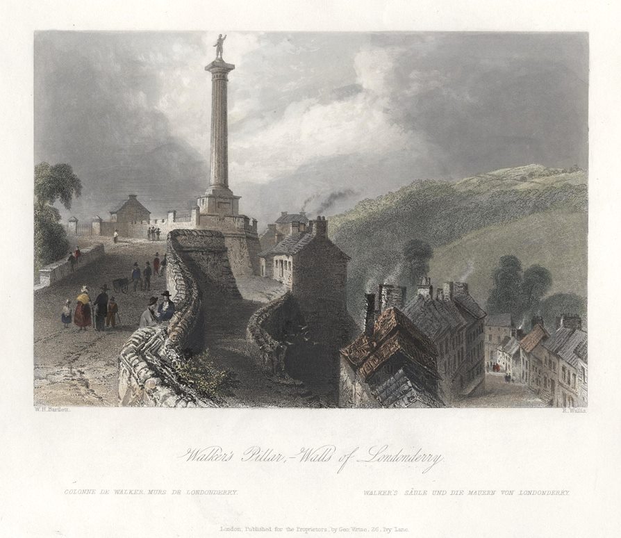 Ireland, Walker's Pillar, Walls of Londonderry, 1841