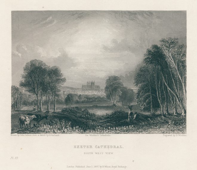 Exeter view with cathedral, 1837