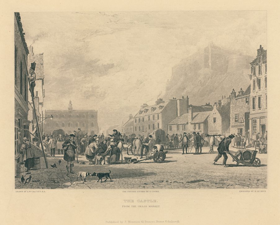 Scotland, Edinburgh, Castle from the Grass Market, 1828 / c1860