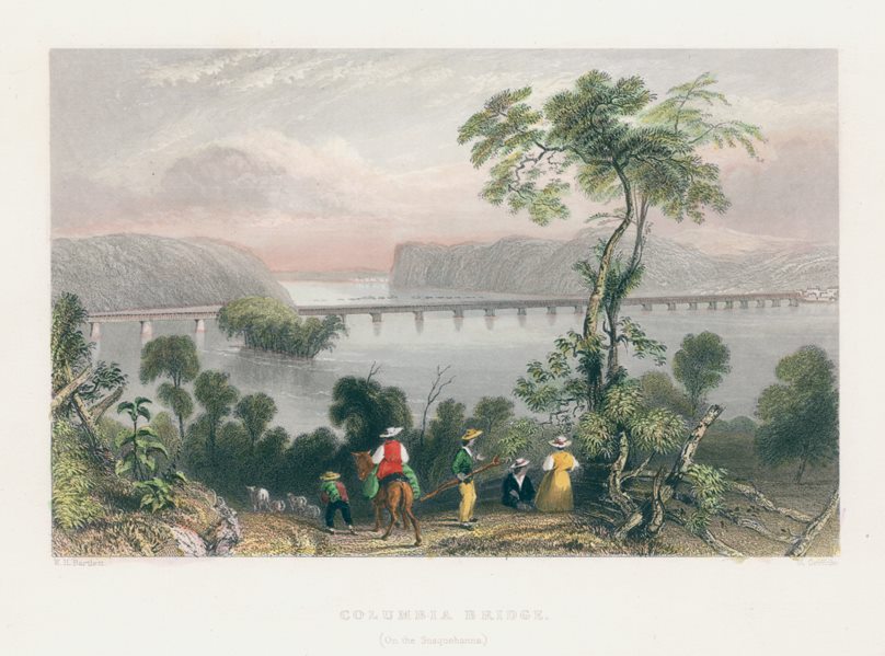 USA, PA, Columbia Bridge on the Susquehanna, 1840
