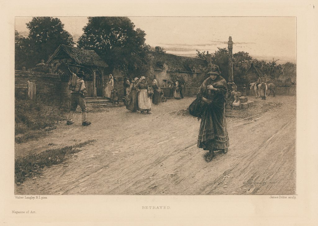 Betrayed, etching after picture by Walter Langley, 1888