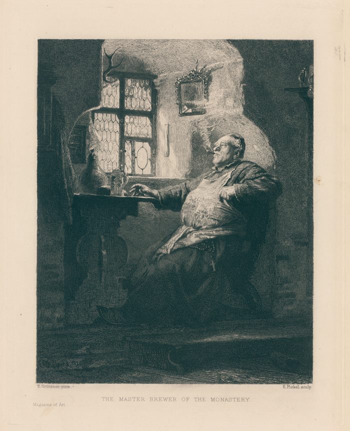Master Brewer of the Monastery, etching after picture by E.Grutzner, 1888