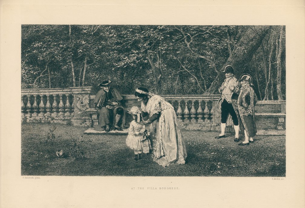 At the Villa Borghese, etching after F.Heilbuth, 1878