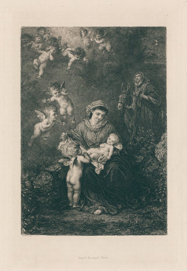 The Holy Family, etching by W.Unger after L.Knaus, 1878