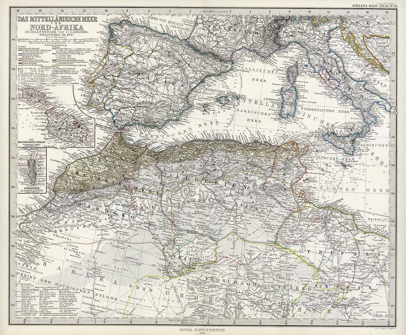 Mediterranean Sea (West) & part of north Africa, 1869