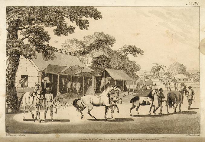 India, Grooms Leading out Horses, by Howitt, 1808