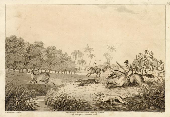 India, Hunting a Hog-Deer, by Howitt, 1808