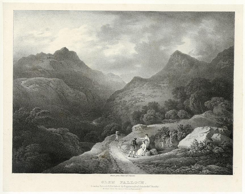 Scotland, Glen Falloch, fine stone lithograph by F.Nicholson, 1828