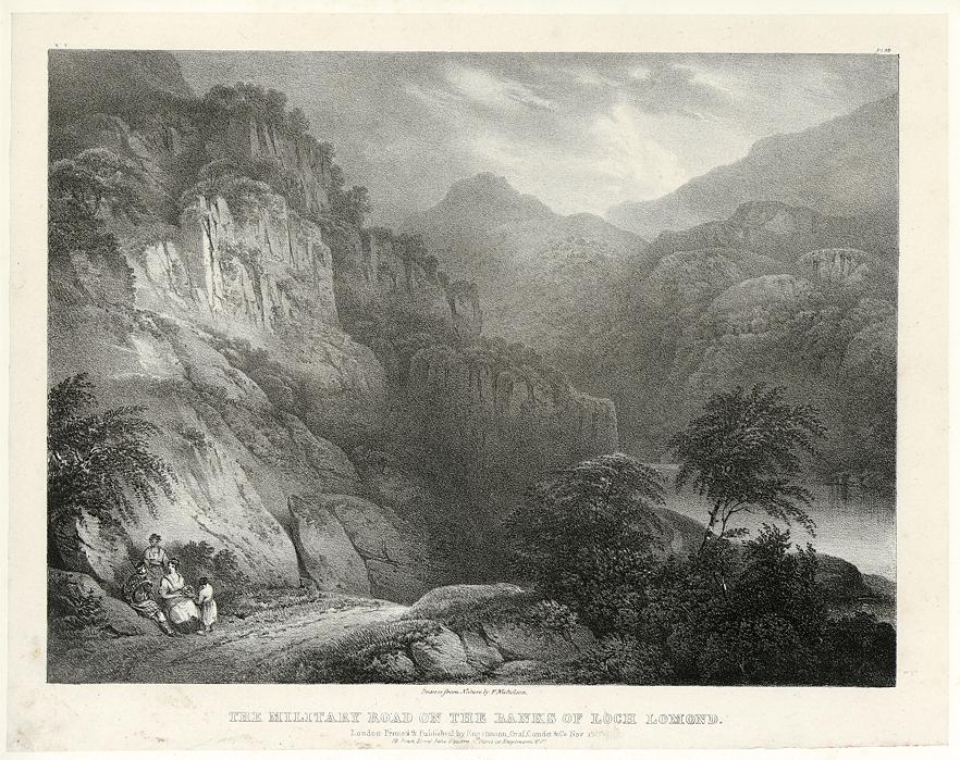 Scotland, Loch Lomond with the Military Road, fine stone lithograph by F.Nicholson, 1828