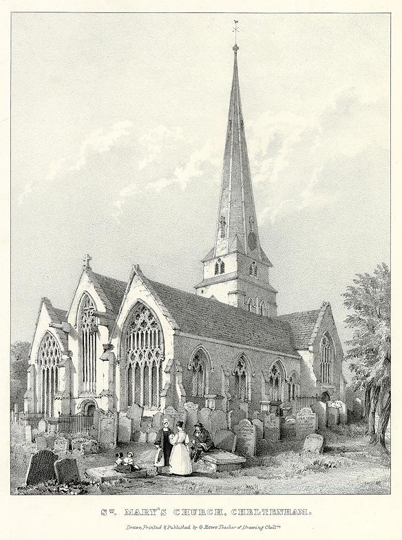 Cheltenham, St.Mary's Church, George Rowe lithograph, 1840