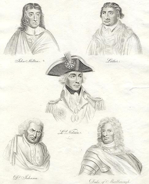 Portraits - Nelson, Milton, Luther, Johnson & Marlborough, 1812