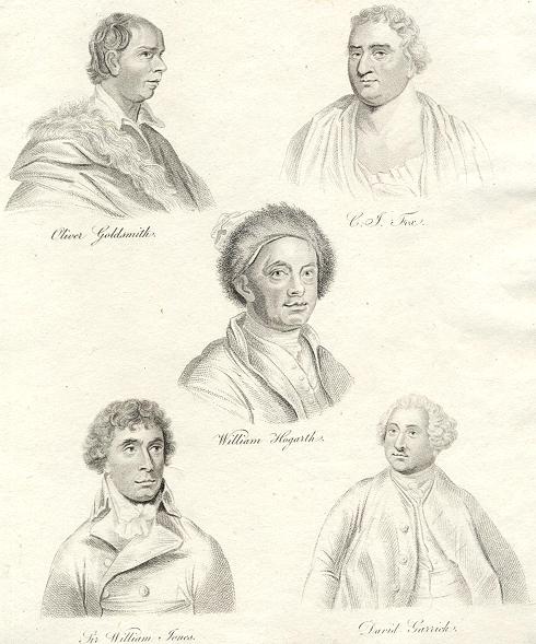 Portraits - Hogarth, Goldsmith, Fox, Jones & Garrick, 1811