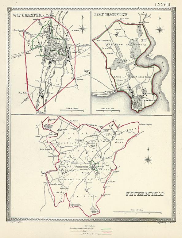 Hampshire - Winchester, Southampton & Petersfield plans, 1835