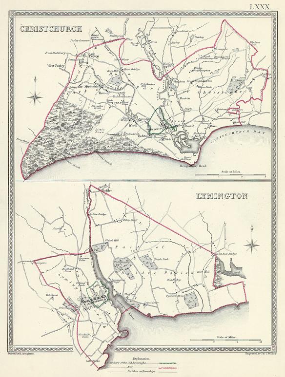 Hampshire - Christchurch & Lymington plans, 1835