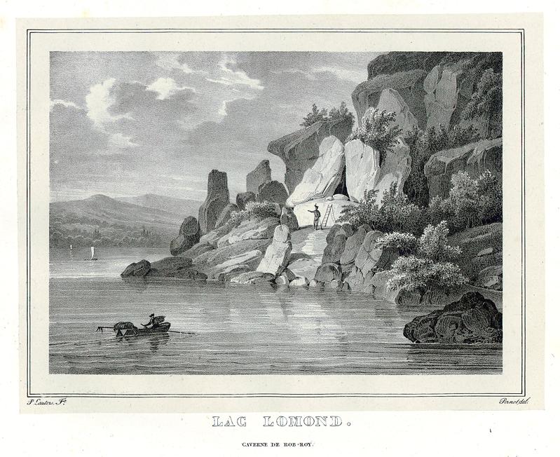 Scotland, Loch Lomond, Rob Roy's cave, 1827