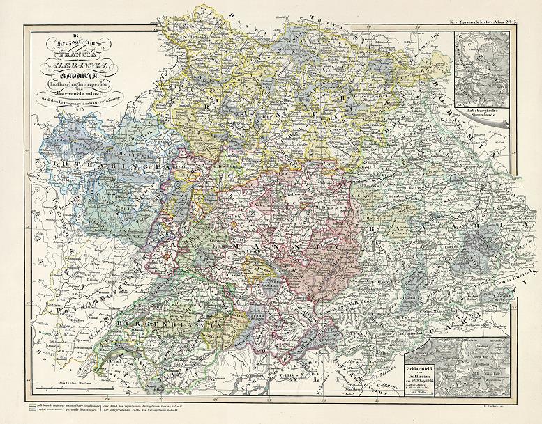 Francia, Alemannia, Bavaria, Lotharingia & Burgundia, historical map, 1846