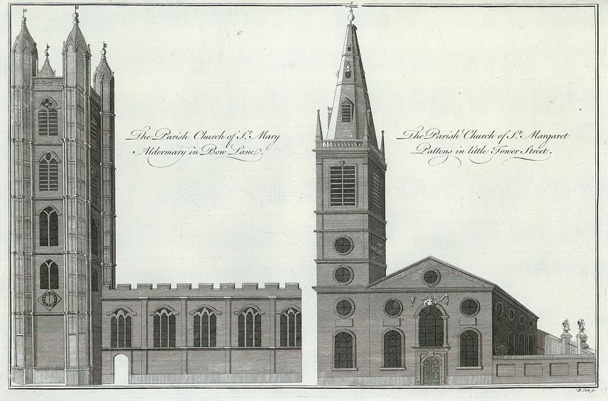 London, St.Mary Aldermary in Bow Lane & St.Margaret Pattens in Little Tower Street, 1790