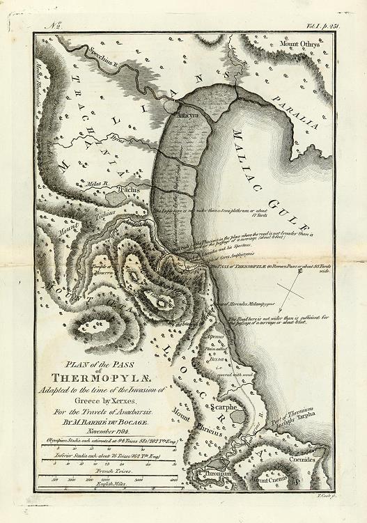 Greece, Plan of the Battle of Thermopylae, 1793