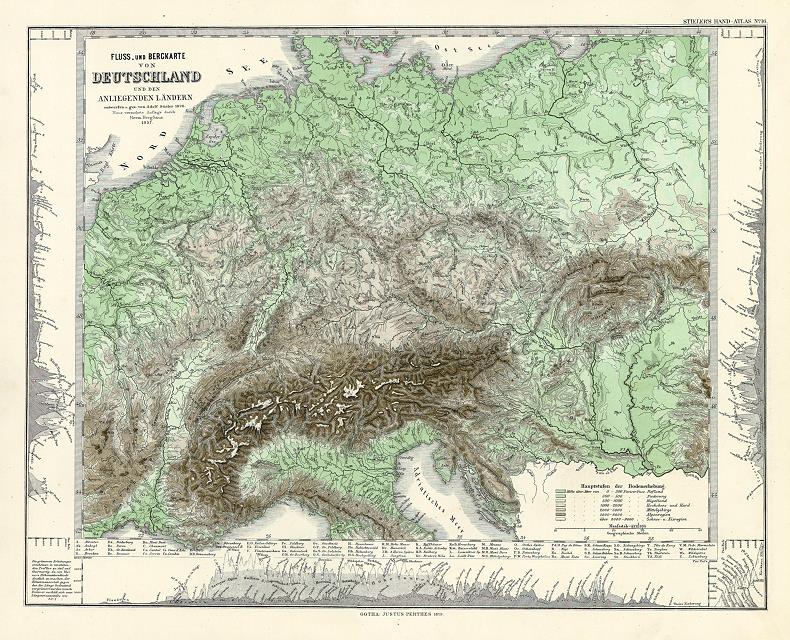 Germany and surrounds, Physical map, 1879