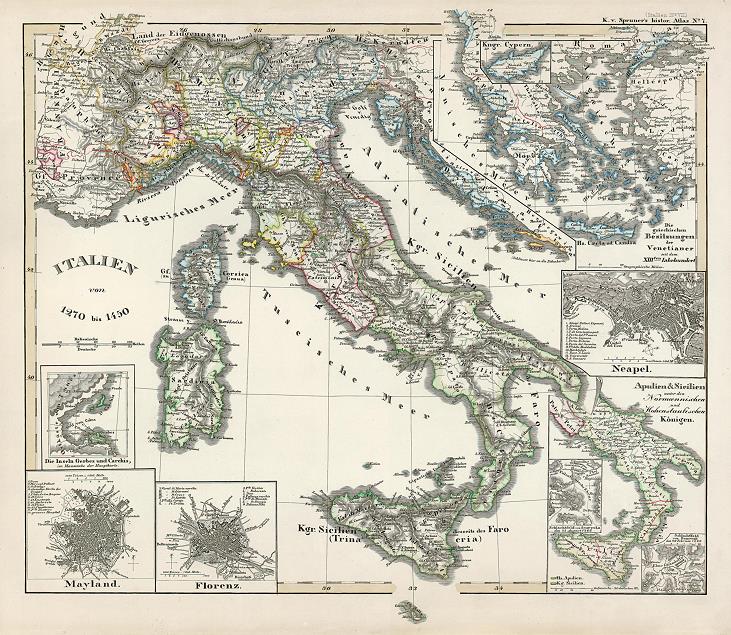 Italy, 1270-1450, historical map, 1846