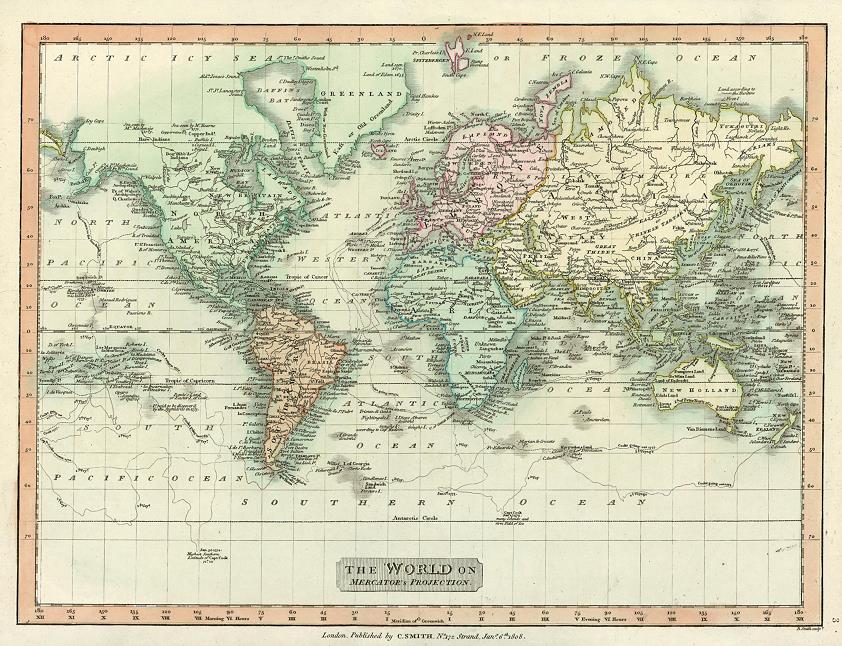 World on Mercators Projection, 1808