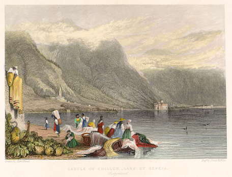 Switzerland, Chillon Castle, Lake Geneva, 1837