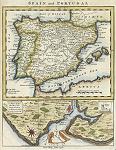 digital download of antique map of Spain & Portugal with Lisbon, dating from 1756