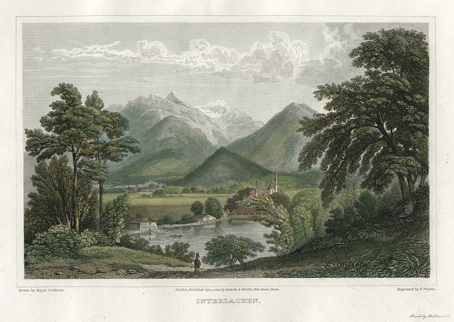 Old and antique prints and maps: Switzerland, Interlachen, 1820 ...