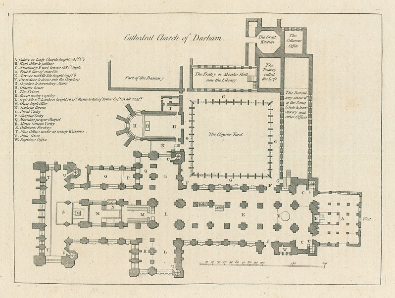 Old and antique prints and maps: Durham Cathedral ground plan, 1786 ...